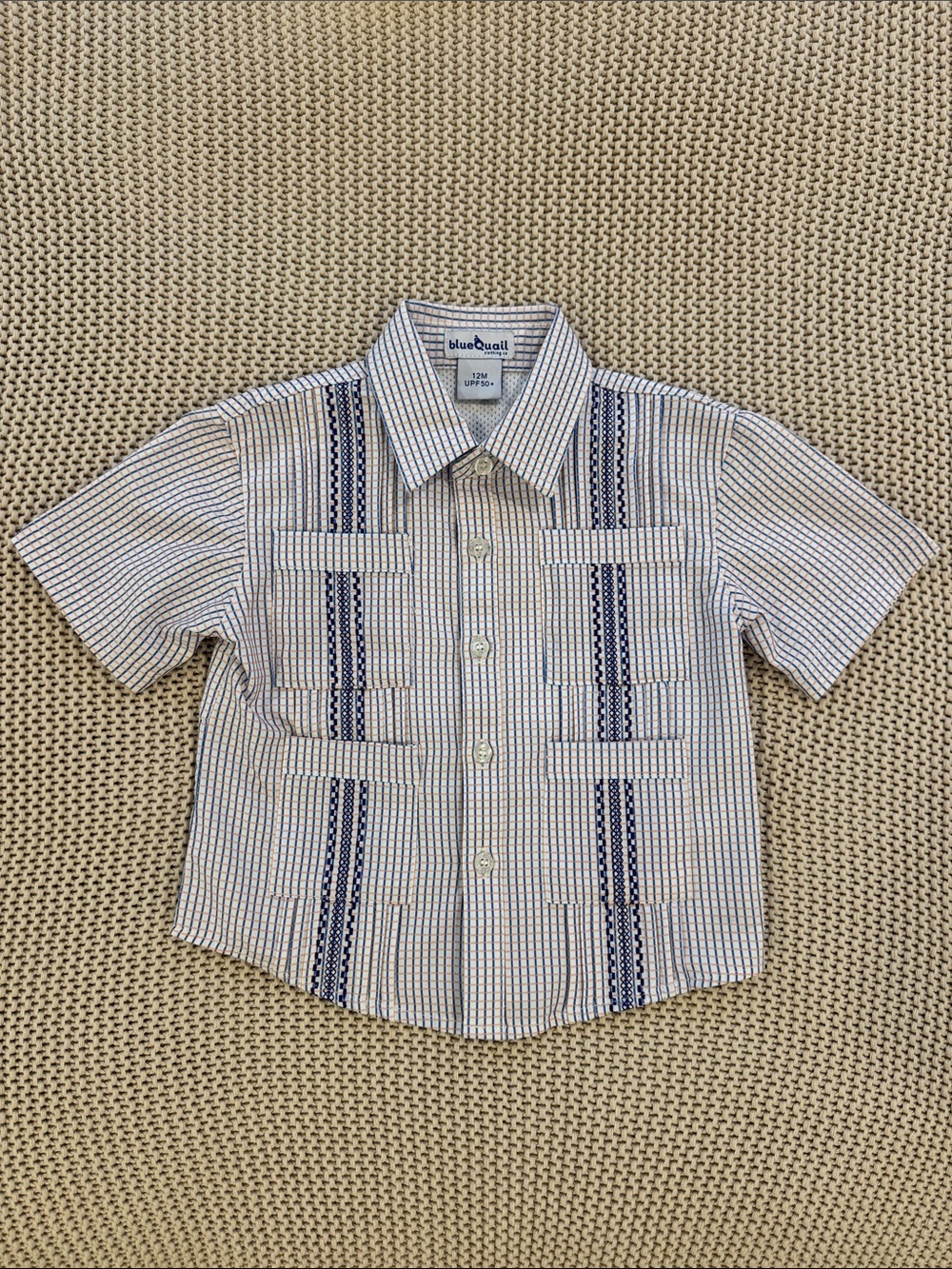 Blue Quail White, orange & navy Short Sleeve Button-Down boys guayabera Shirt
